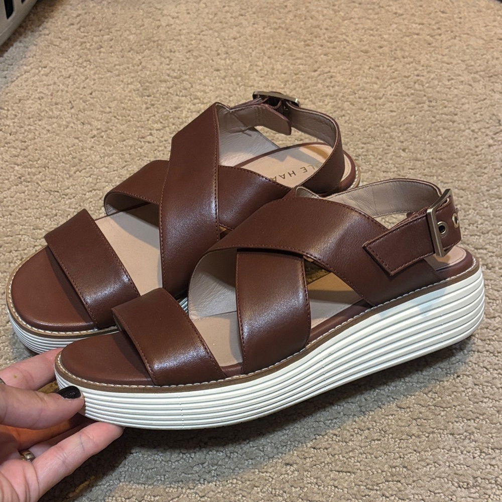 Cole Haan Brown Strappy Platform Sandals Grand 360